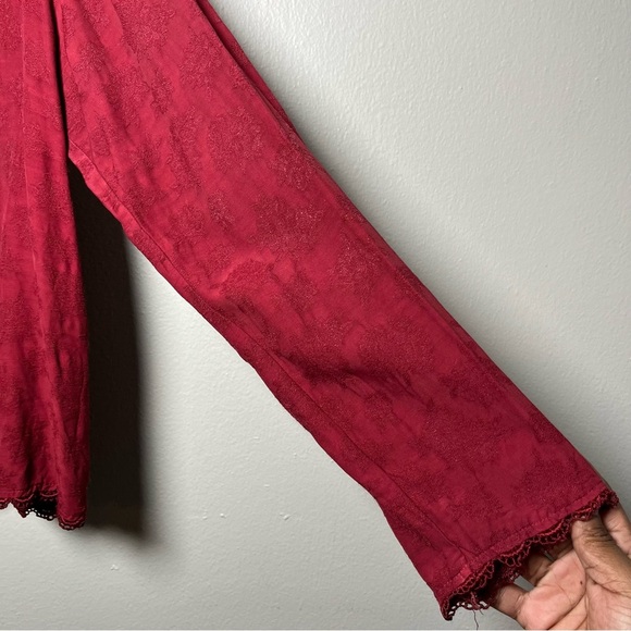 CP Shades Women Button Down Top Medium Wine Red Jacquard Lace Trim Whymsigoth - Picture 5 of 11